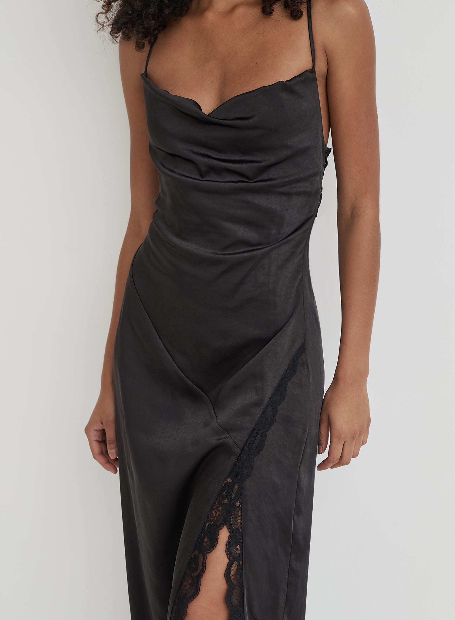 Black Satin Side Split Maxi Dress